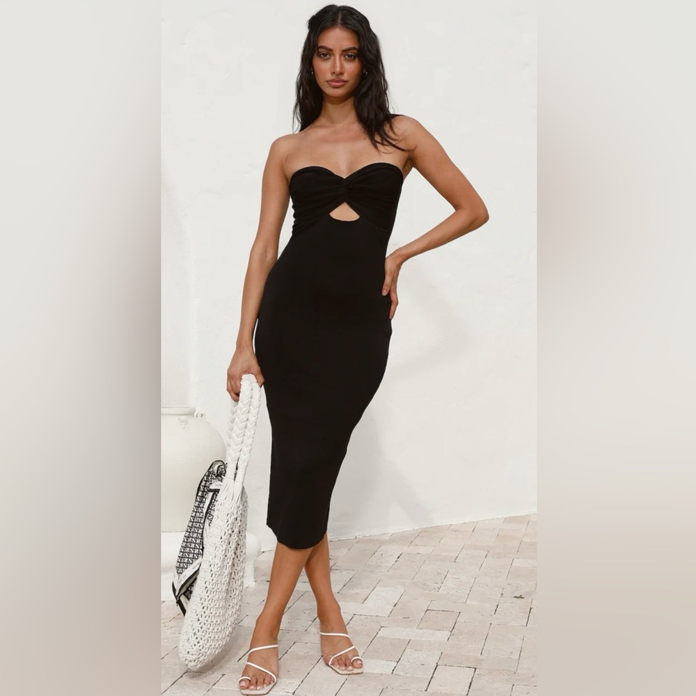 SNDYS Maia Strapless Dress, Ribbed Jersey Fabric, Ruched Bust w/cut-out Detail
